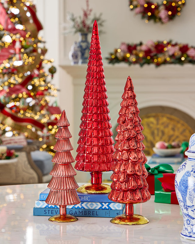 Red Large Hue Trees, Set of 3